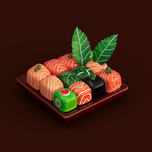 Realistic Stylized Sushi and Sashimi Platter Low-poly 3D model