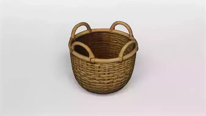 Woven Wicker Basket with Handles 3D Model