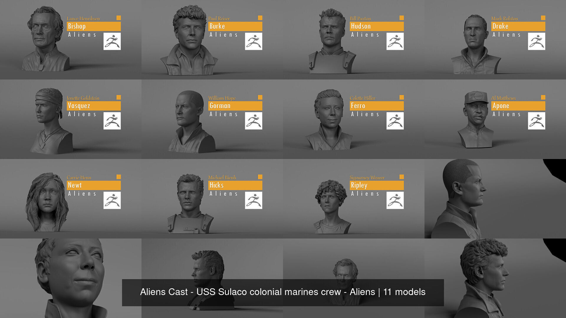Aliens Cast - USS Sulaco colonial marines crew - Aliens 3D Model Collection_1