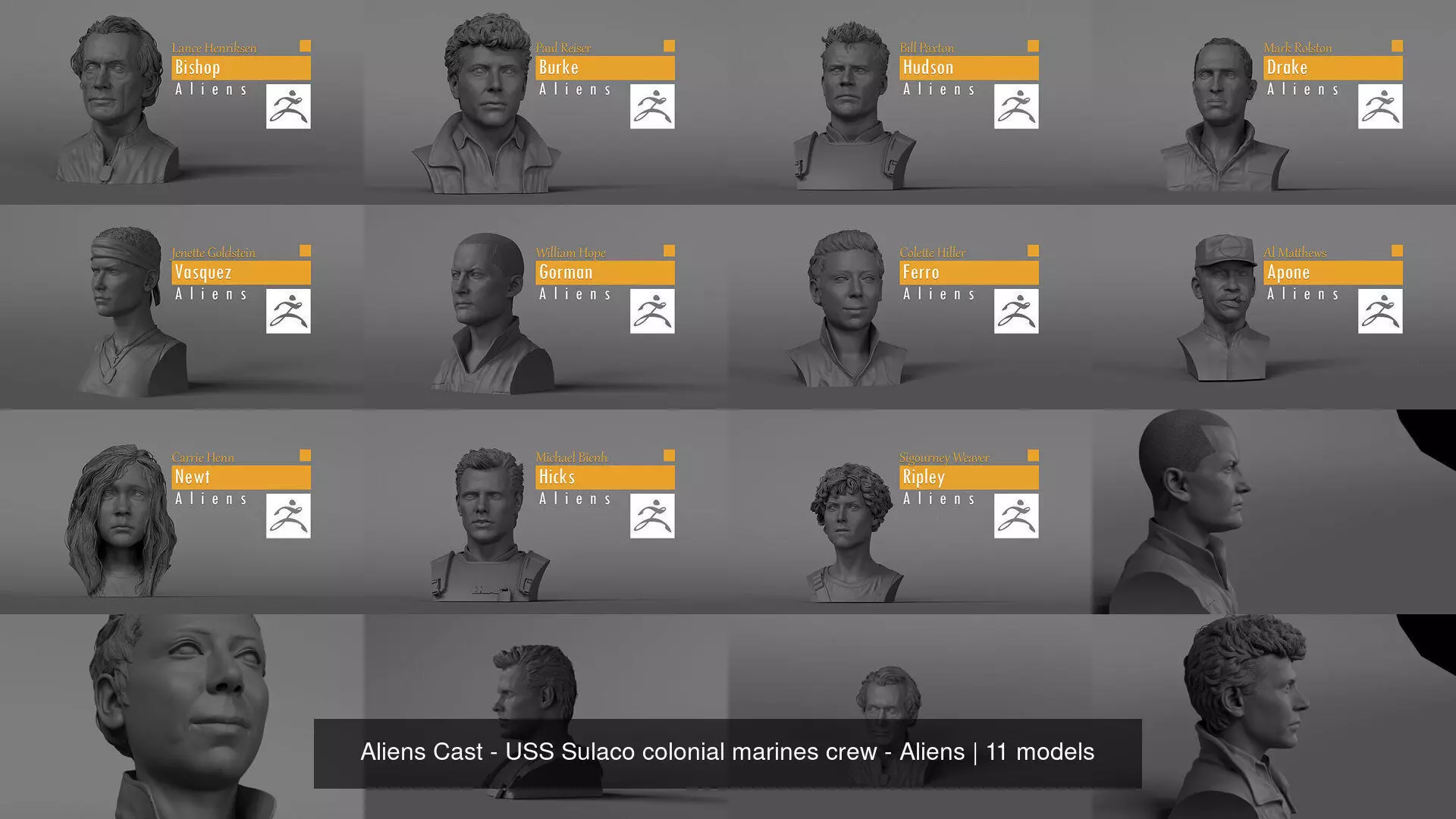 Aliens Cast - USS Sulaco colonial marines crew - Aliens 3D Model Collection_1