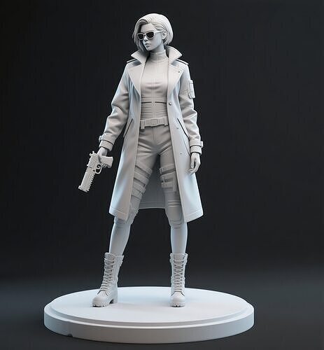 Confident Girl with Pistol 3D print model