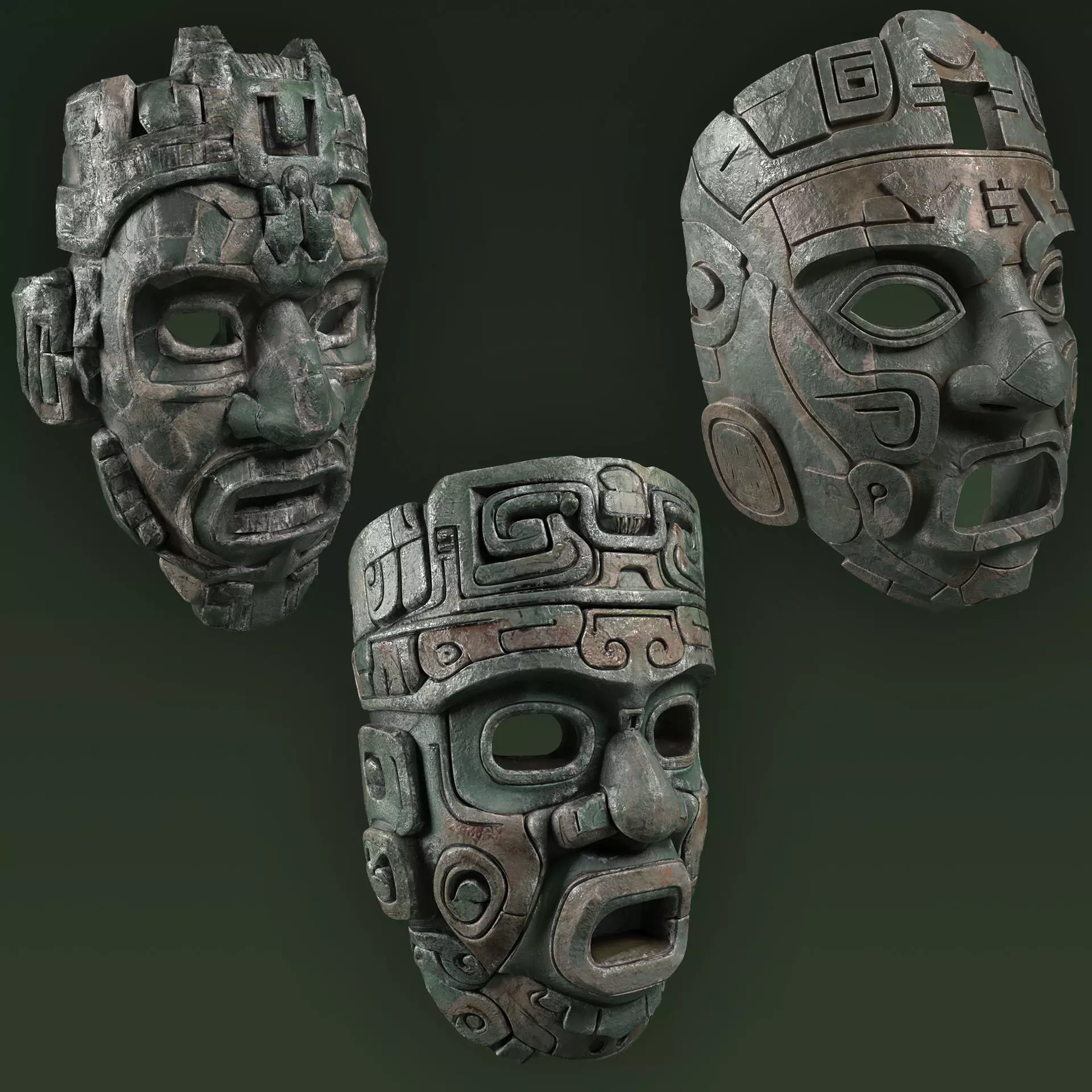 Maya Ceremonial Masks Pack Low-poly 3D model_0