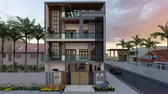 Modern Exterior Elevation Design Low-poly 3D model