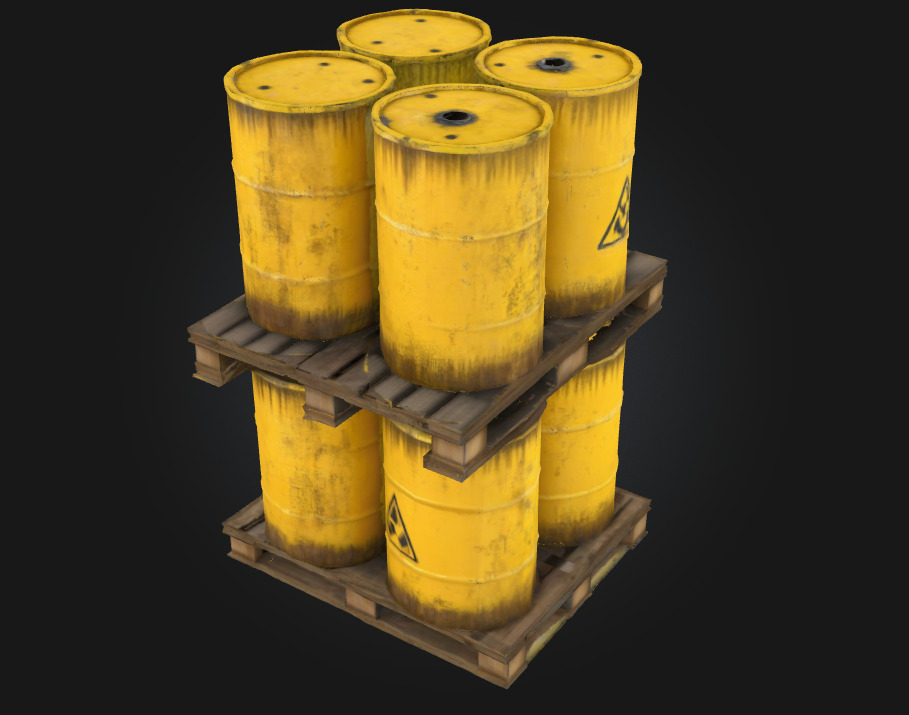 Radioactive Barrels on Pallet  Hazardous Cargo for High Stakes  3D model_1