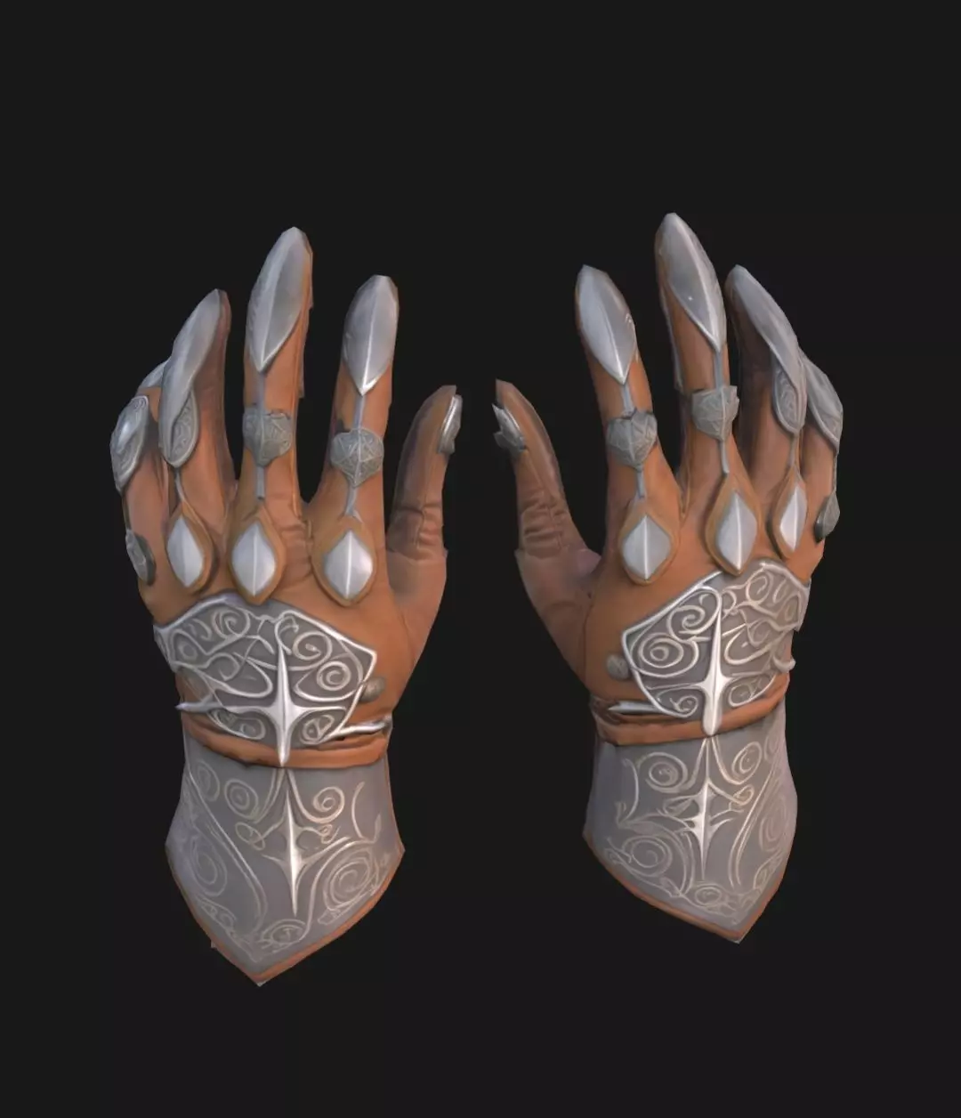 Elven Gauntlets with Runes Fantasy Armor 3D Model 3D model