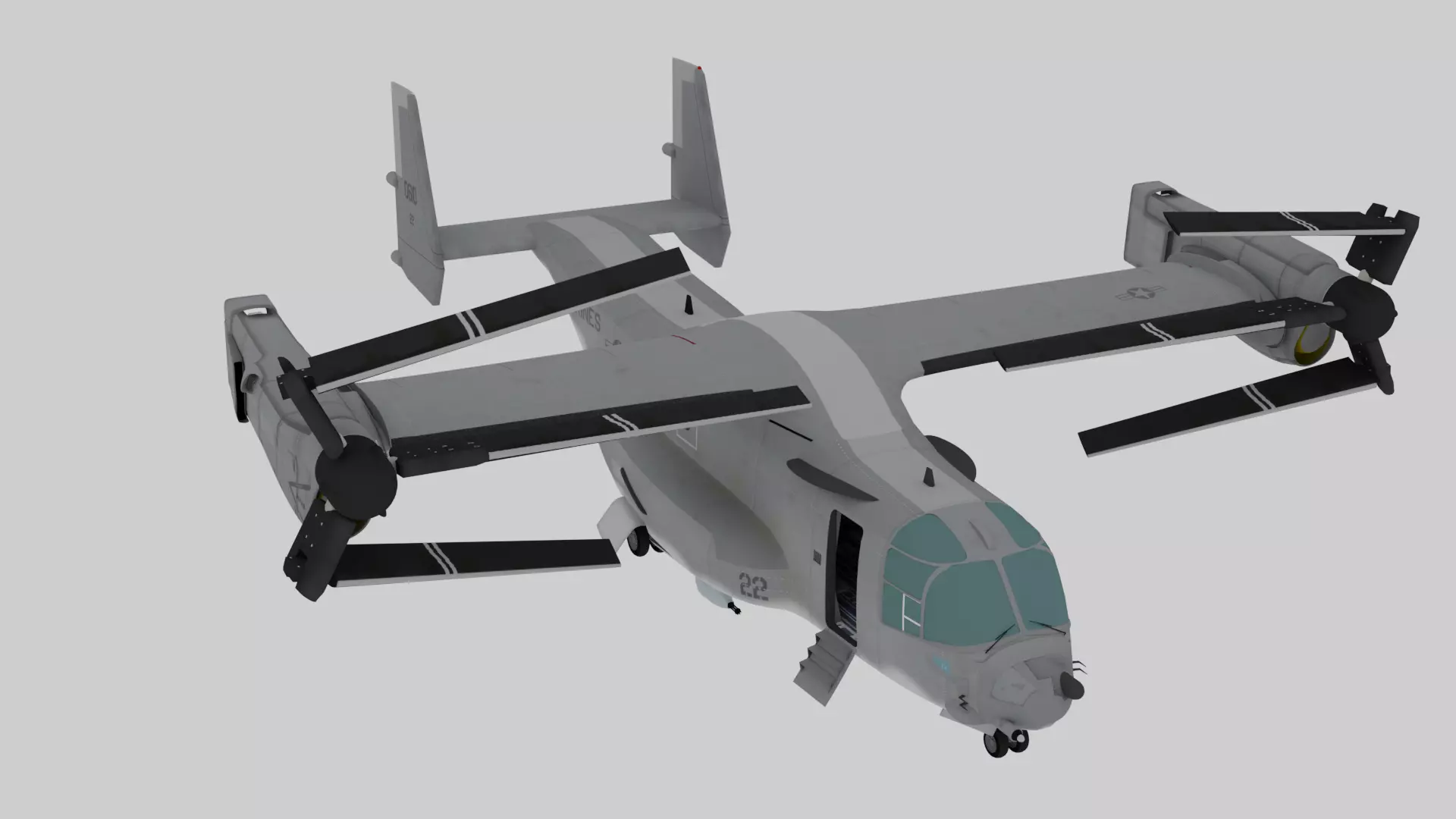 Bell Boeing V 22 Osprey Rigged Animated Tiltrotor Aircraft  3D model_0