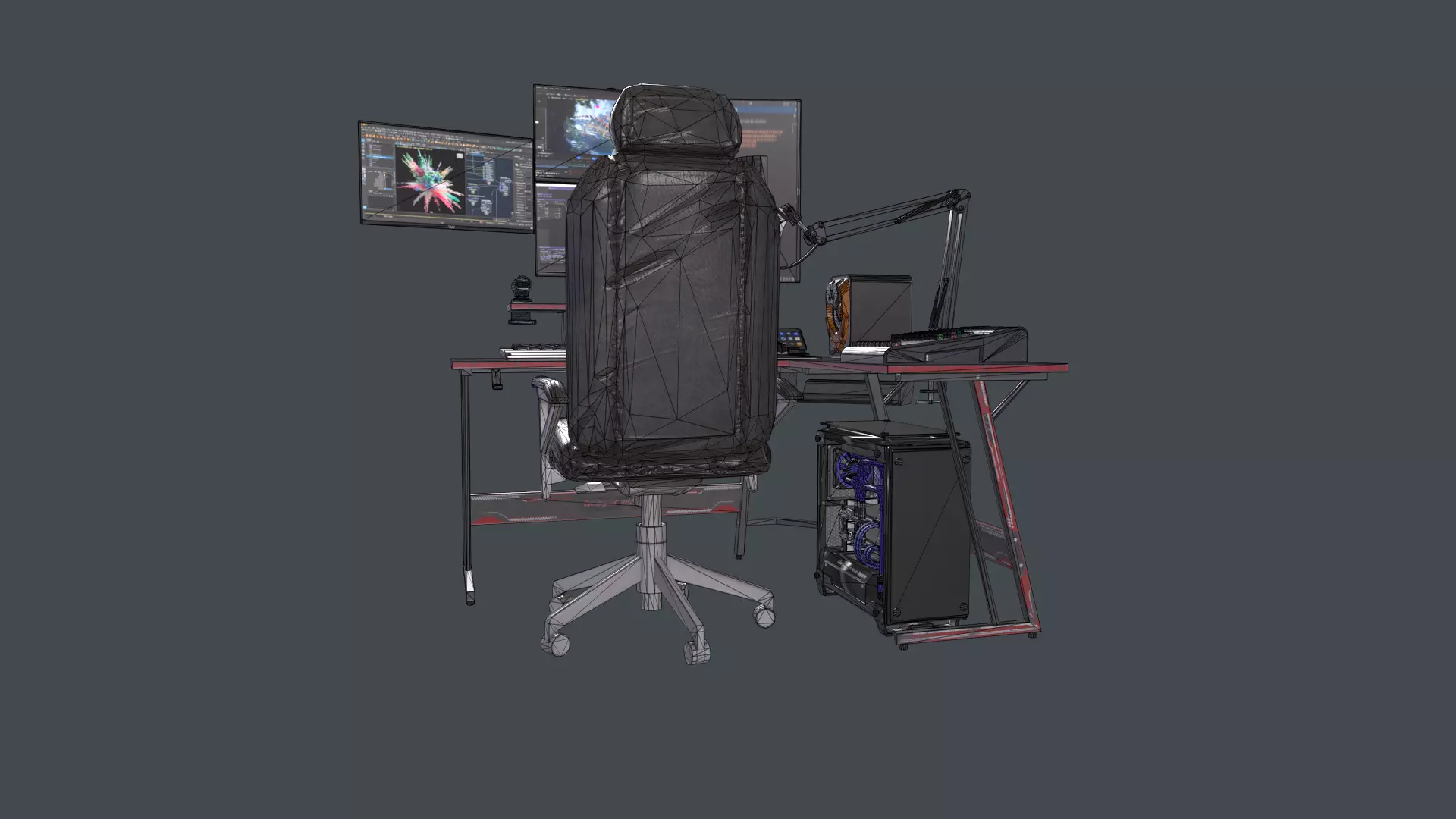 Gamer Streamer setup desk Low-poly 3D model