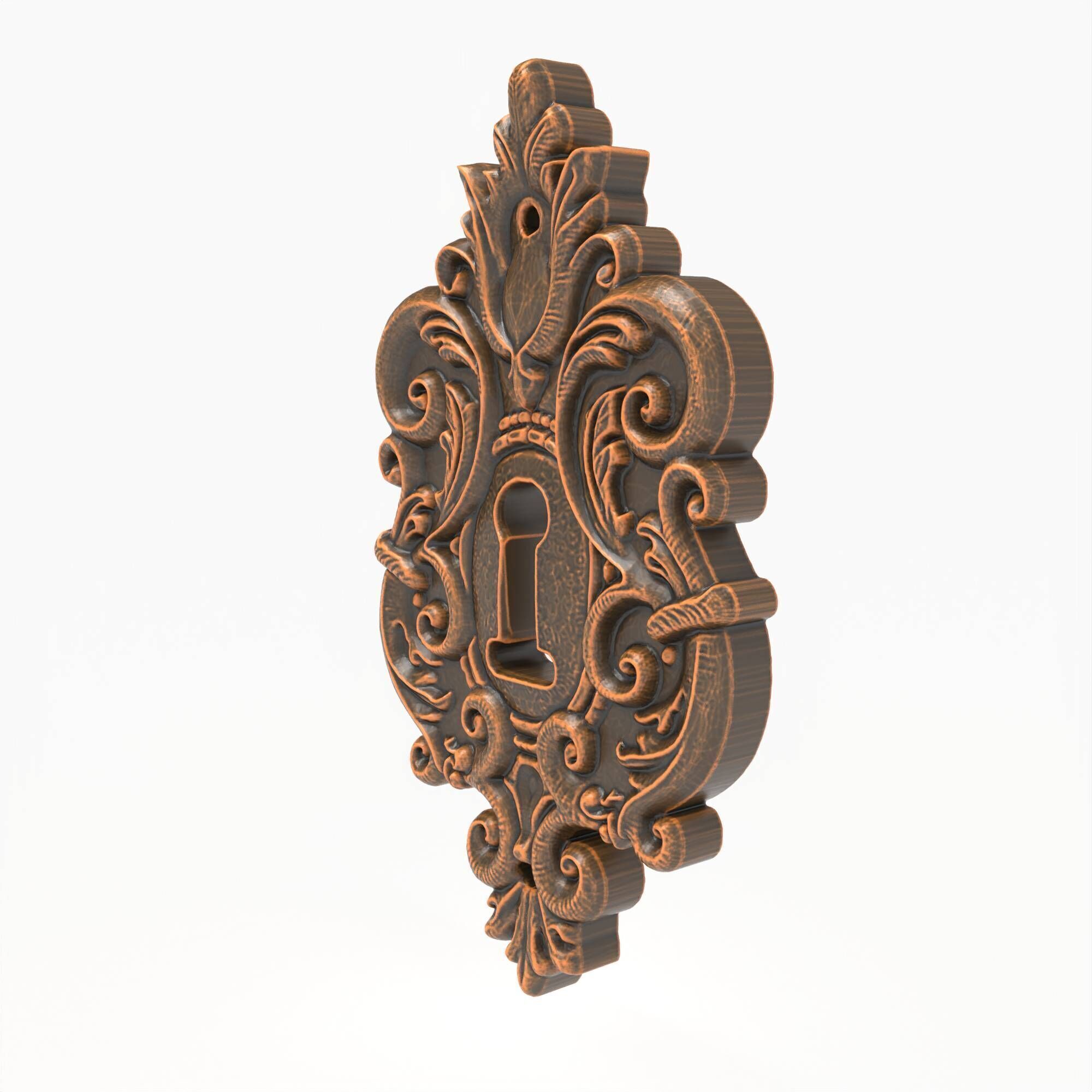 Baroque Keyhole Escutcheon Ornate Scrollwork Door Lock Plate 3D print model_1
