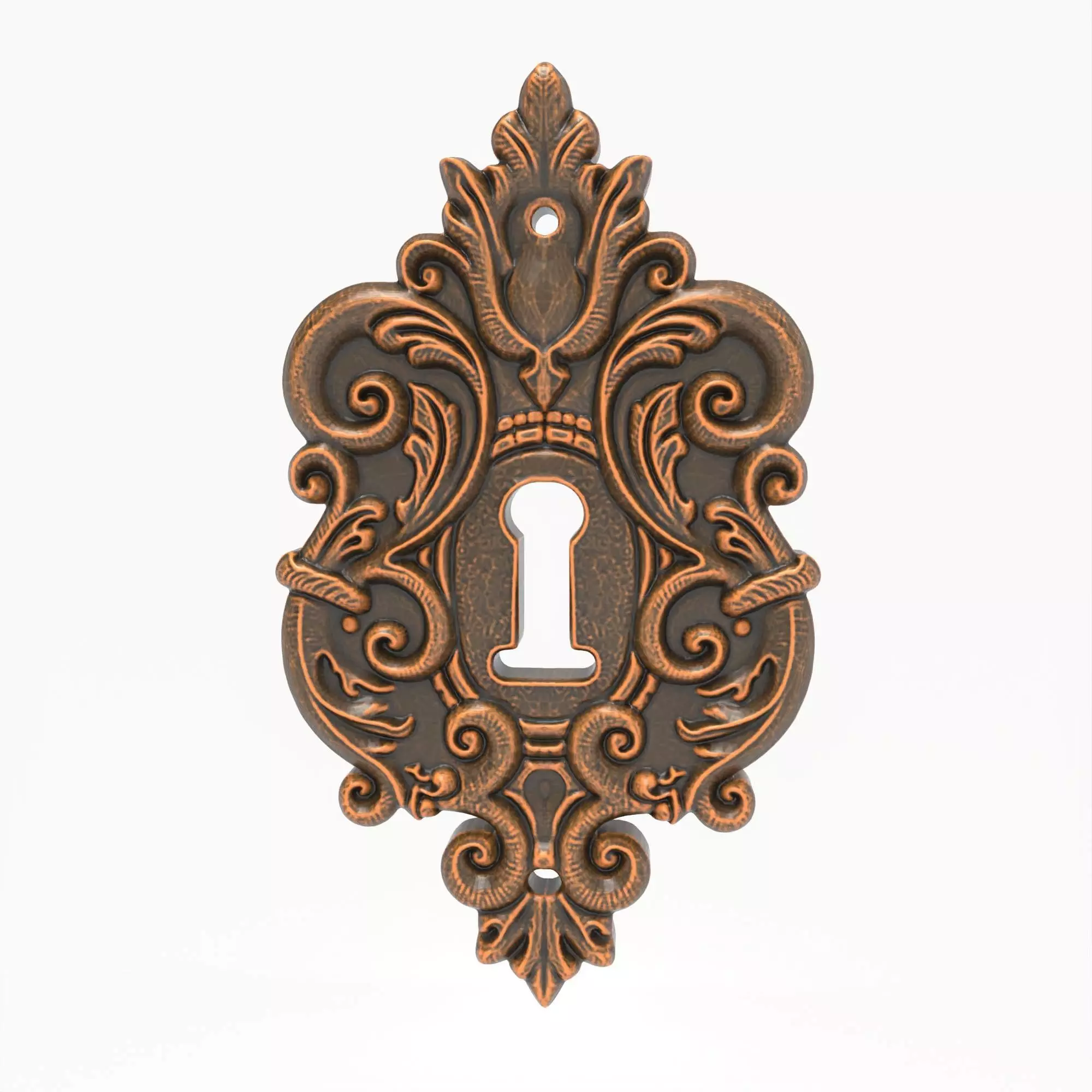 Baroque Keyhole Escutcheon Ornate Scrollwork Door Lock Plate 3D print model_0