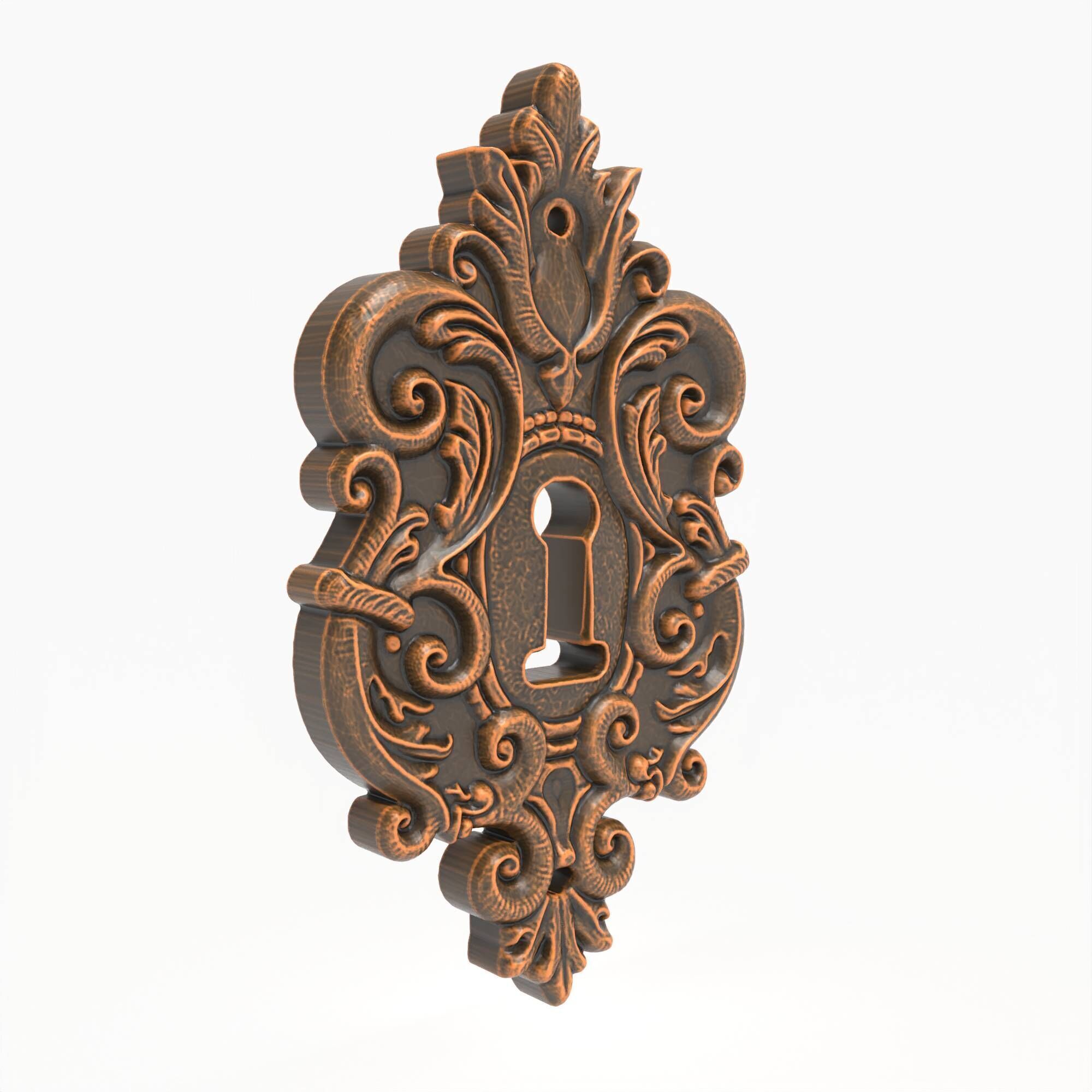 Baroque Keyhole Escutcheon Ornate Scrollwork Door Lock Plate 3D print model_5