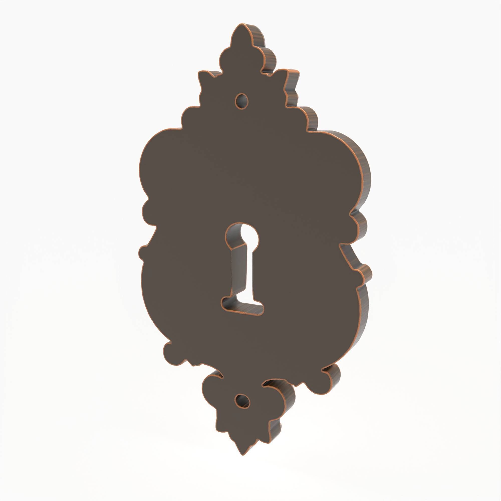 Baroque Keyhole Escutcheon Ornate Scrollwork Door Lock Plate 3D print model_4