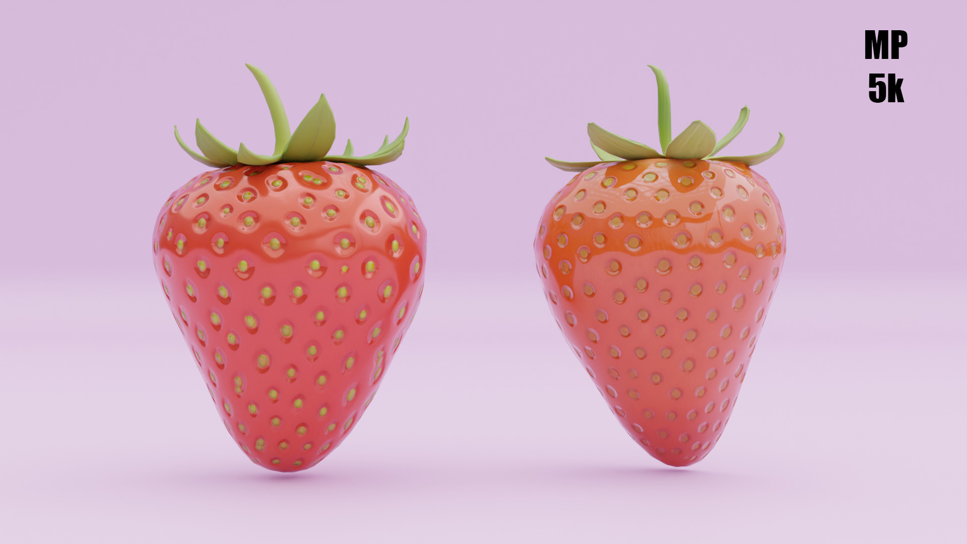 Stylized Strawberry Whole and Half 3D Model strawberries Low-poly 3D model_17