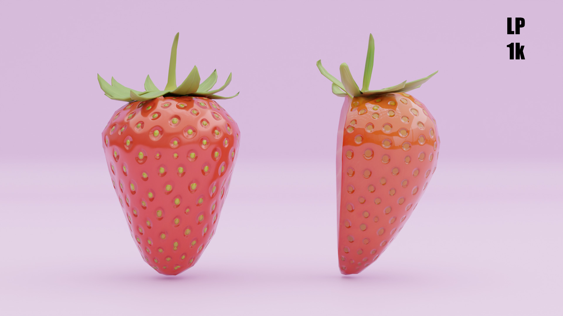 Stylized Strawberry Whole and Half 3D Model strawberries Low-poly 3D model_12