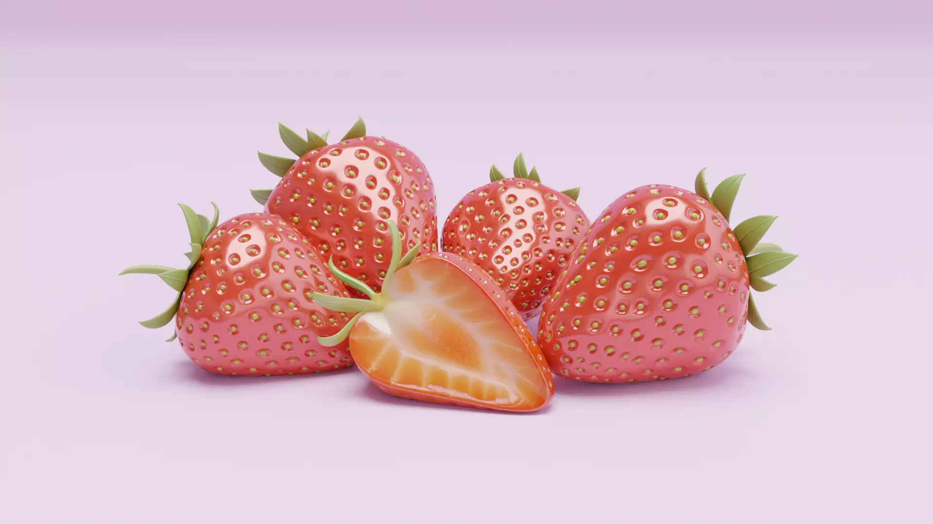 Stylized Strawberry Whole and Half 3D Model strawberries Low-poly 3D model_0