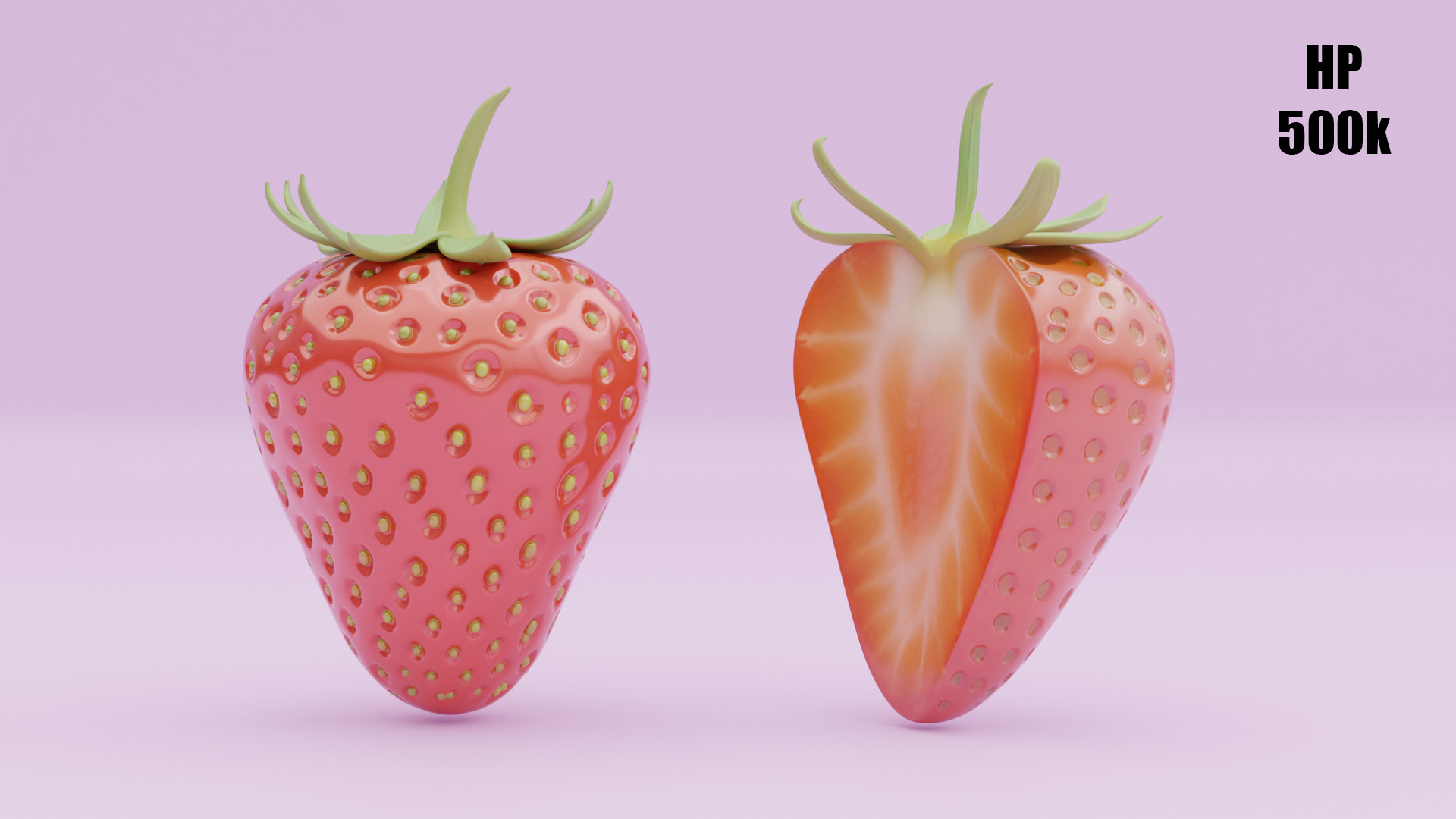 Stylized Strawberry Whole and Half 3D Model strawberries Low-poly 3D model_7