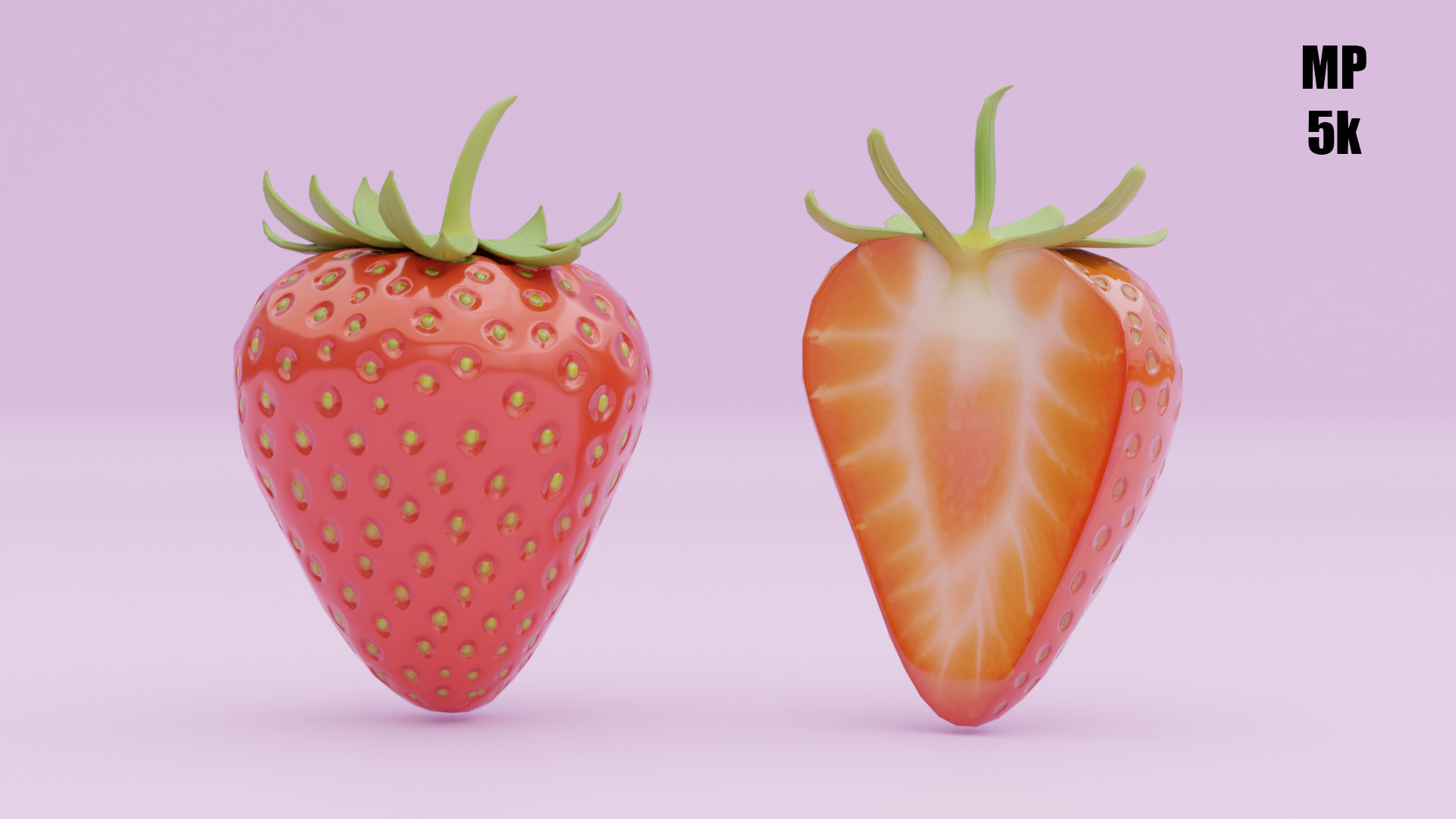 Stylized Strawberry Whole and Half 3D Model strawberries Low-poly 3D model_5