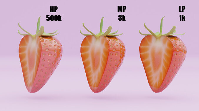 Stylized Strawberry Whole and Half 3D Model strawberries Low-poly 3D model 4