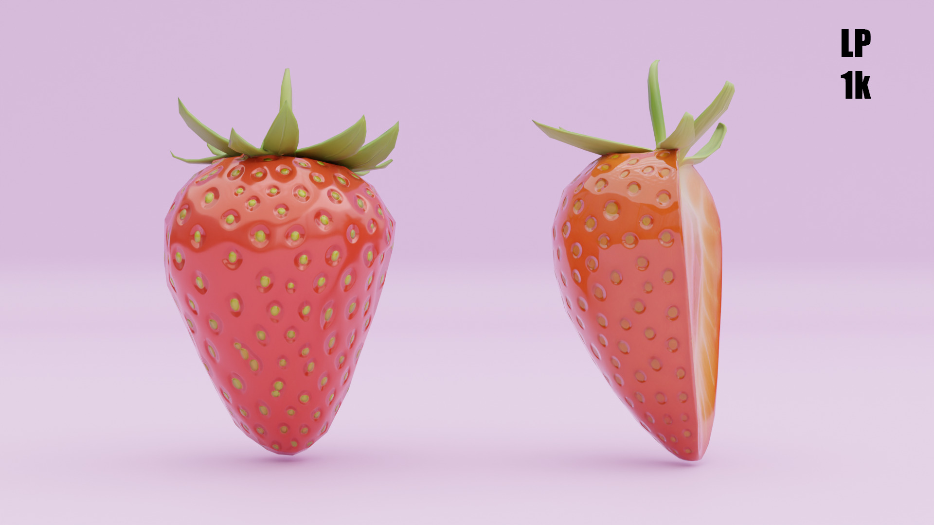 Stylized Strawberry Whole and Half 3D Model strawberries Low-poly 3D model_21