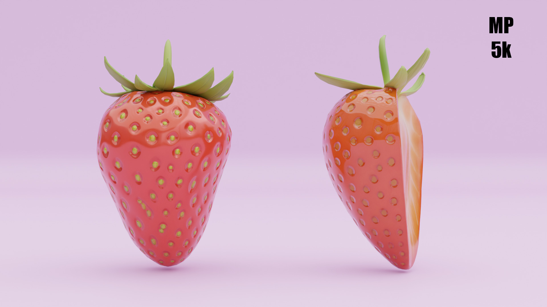 Stylized Strawberry Whole and Half 3D Model strawberries Low-poly 3D model_20