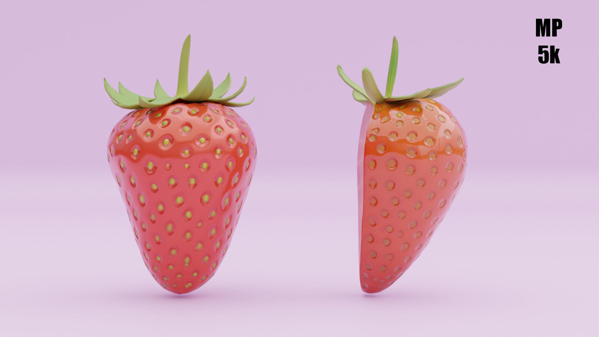 Stylized Strawberry Whole and Half 3D Model strawberries Low-poly 3D model_11