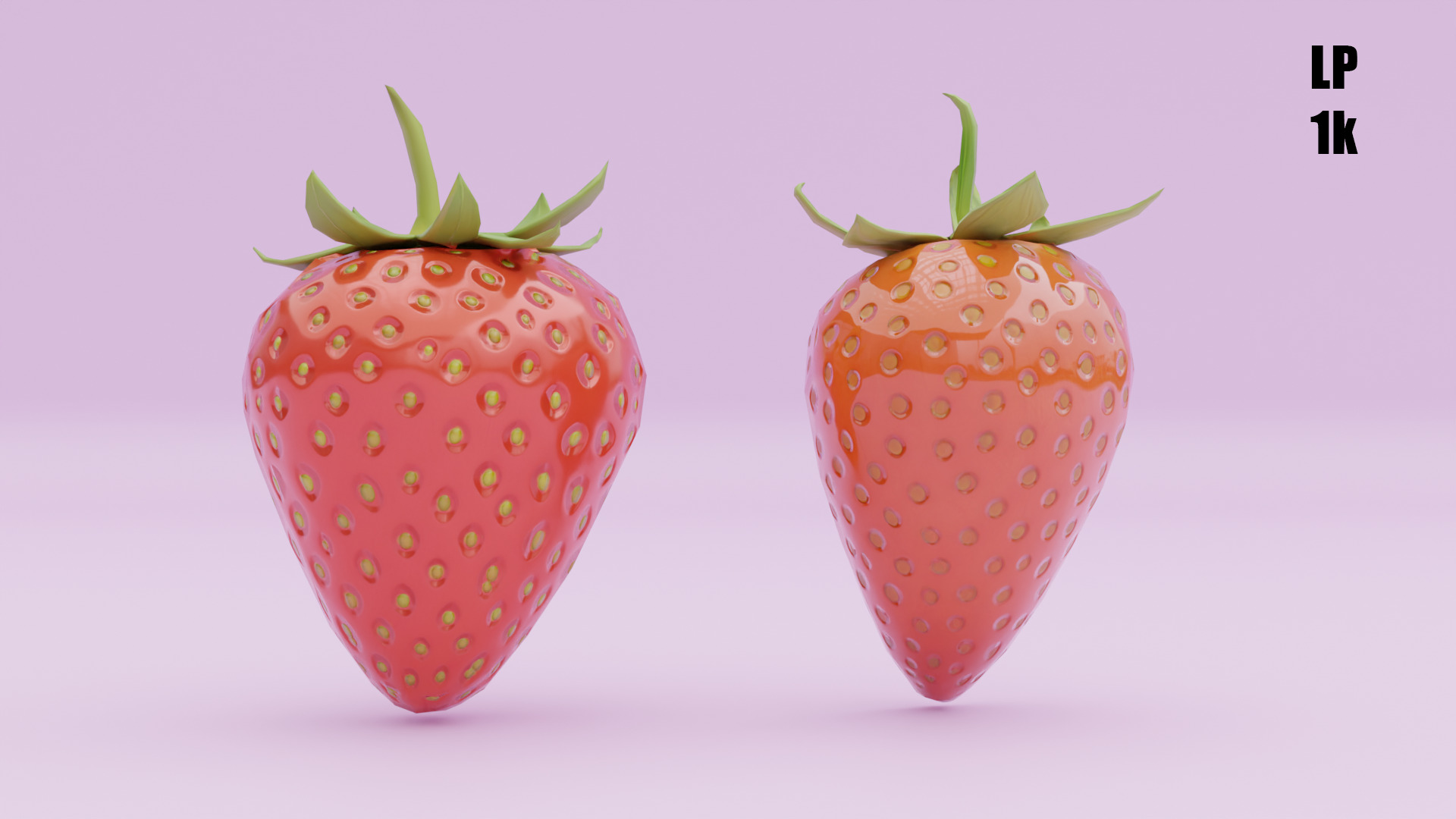 Stylized Strawberry Whole and Half 3D Model strawberries Low-poly 3D model_15