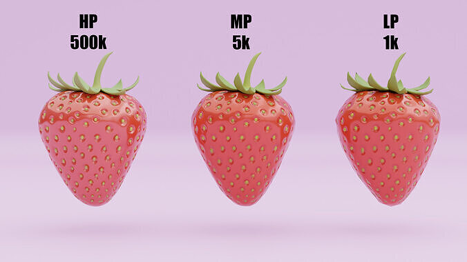 Stylized Strawberry Whole and Half 3D Model strawberries Low-poly 3D model 2