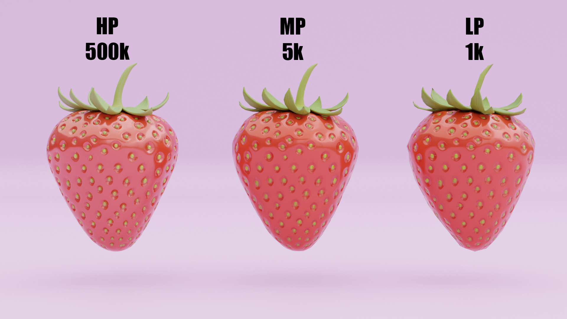 Stylized Strawberry Whole and Half 3D Model strawberries Low-poly 3D model_1