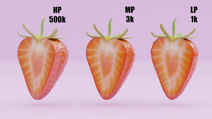 Stylized Strawberry Whole and Half 3D Model strawberries Low-poly 3D model 3