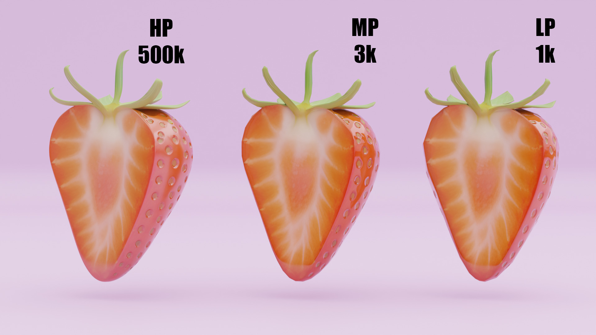 Stylized Strawberry Whole and Half 3D Model strawberries Low-poly 3D model_2