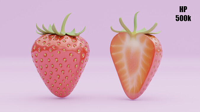 Stylized Strawberry Whole and Half 3D Model strawberries Low-poly 3D model 5