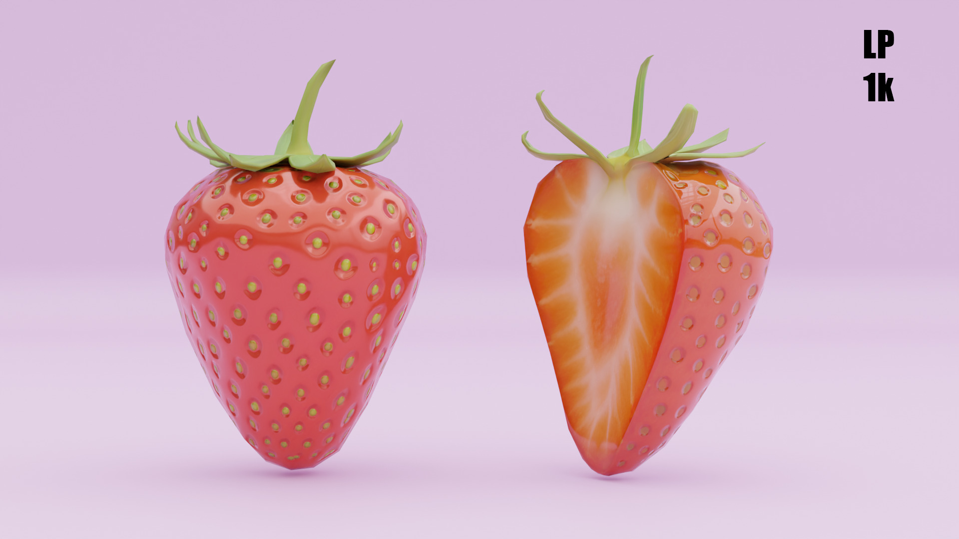 Stylized Strawberry Whole and Half 3D Model strawberries Low-poly 3D model_9