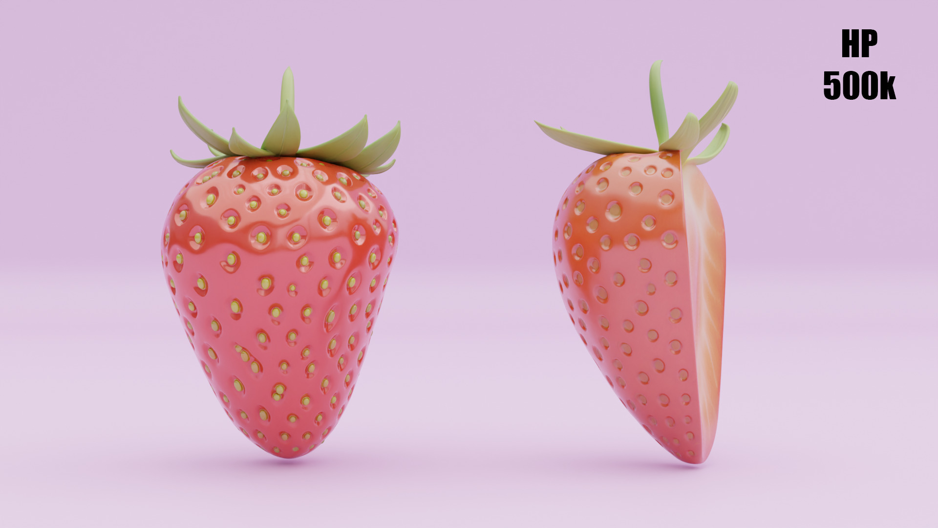 Stylized Strawberry Whole and Half 3D Model strawberries Low-poly 3D model_19