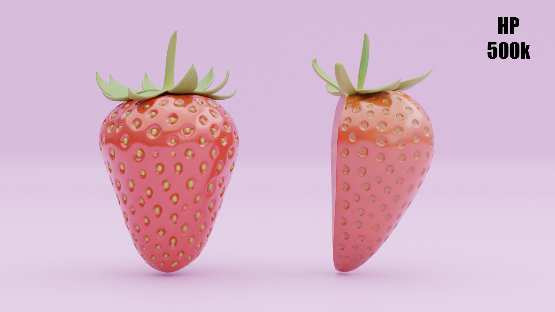 Stylized Strawberry Whole and Half 3D Model strawberries Low-poly 3D model_10