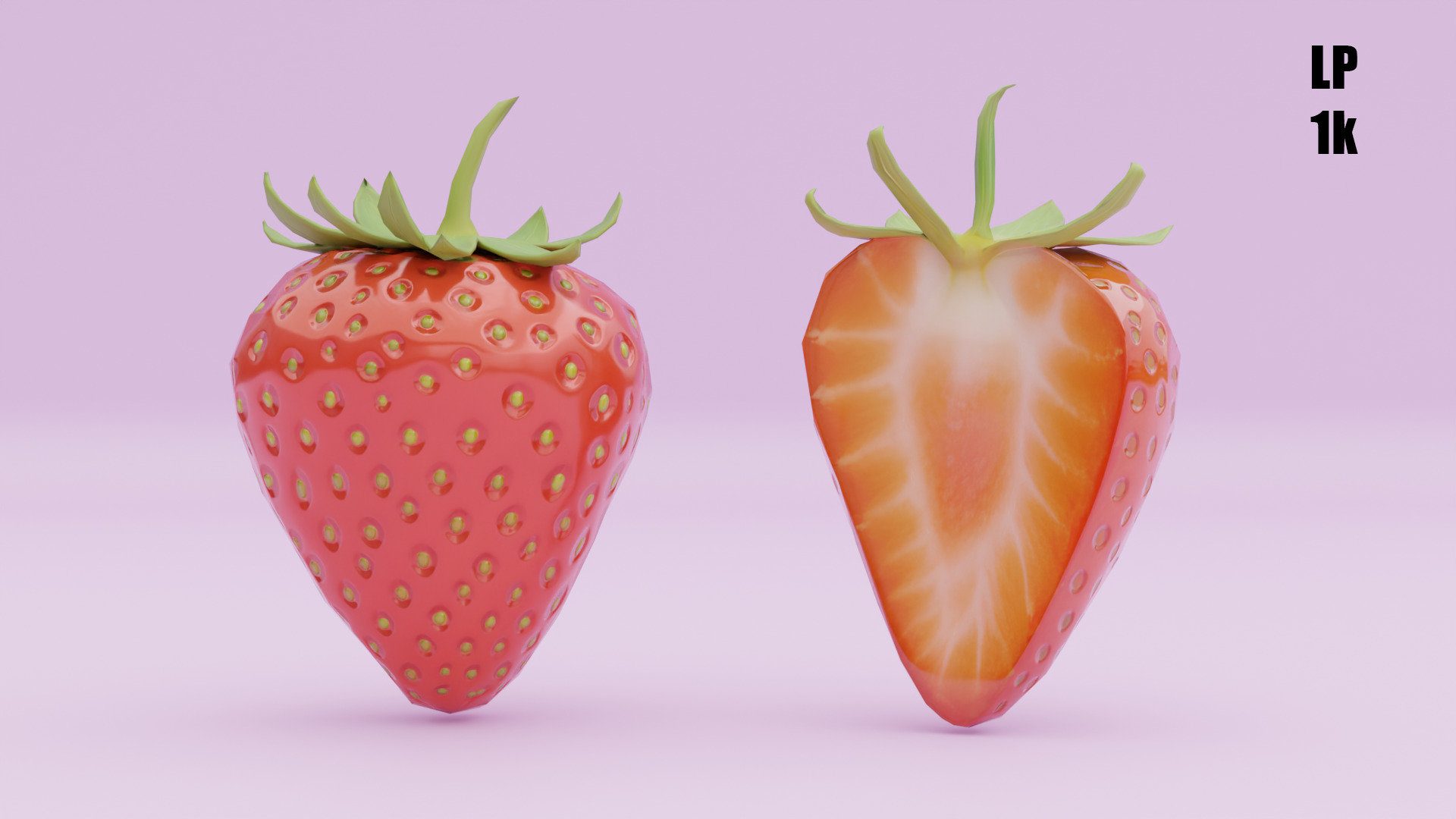 Stylized Strawberry Whole and Half 3D Model strawberries Low-poly 3D model_6