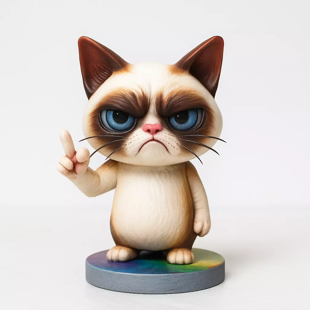 Cute Grumpy Cat Middle Finger 3D Table Figure 3D print model