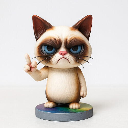 Cute Grumpy Cat Middle Finger 3D Table Figure 3D print model