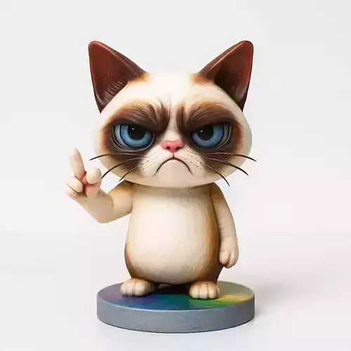 Cute Grumpy Cat Middle Finger 3D Table Figure 3D print model
