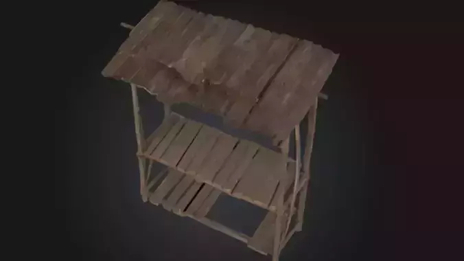 Wooden Market Stall Whole Model STL OBJ
