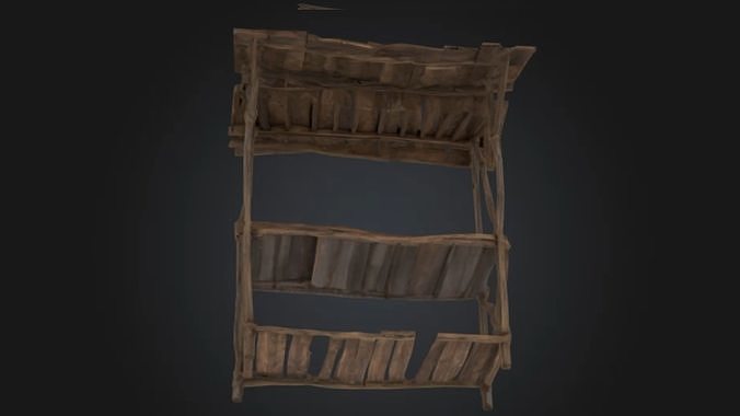 Wooden Market Stall Full Model STL OBJ 3D model