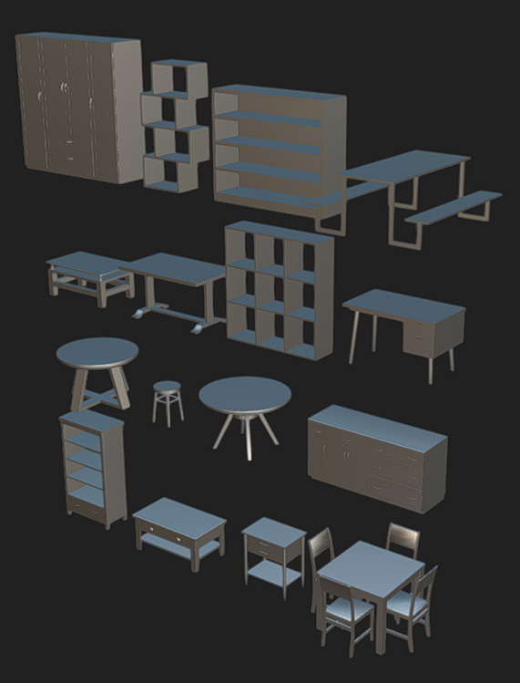 Furniture Pack 08 Low-poly 3D model_10