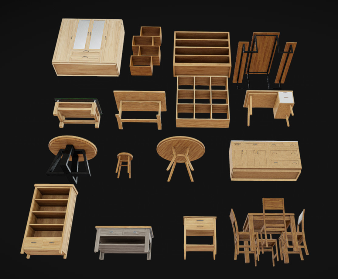 Furniture Pack 08 Low-poly 3D model_2