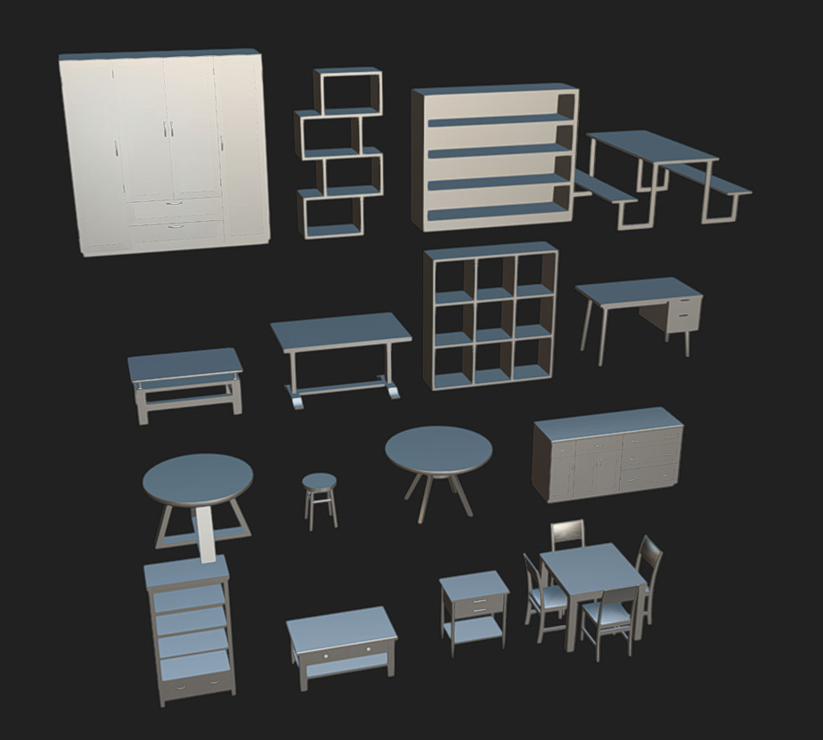 Furniture Pack 08 Low-poly 3D model_9