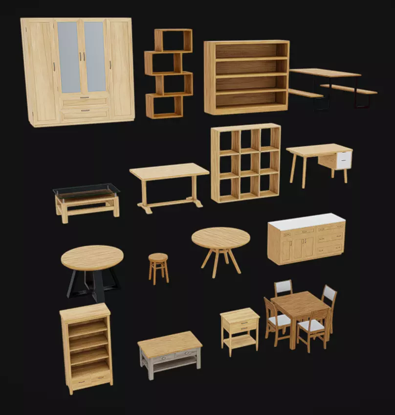 Furniture Pack 08 Low-poly 3D model_0