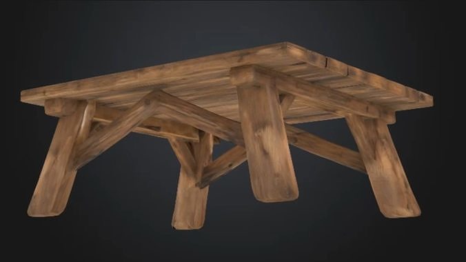 Rustic Wooden Table 3D model