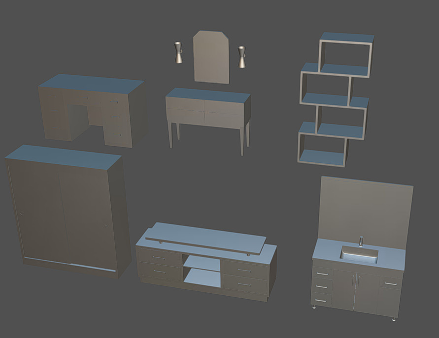 Furniture Pack 10 Low-poly 3D model_7