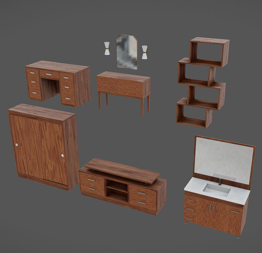 Furniture Pack 10 Low-poly 3D model_1