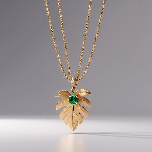 Emeralda Leaf  Minimalist Gold Necklace 3D print model