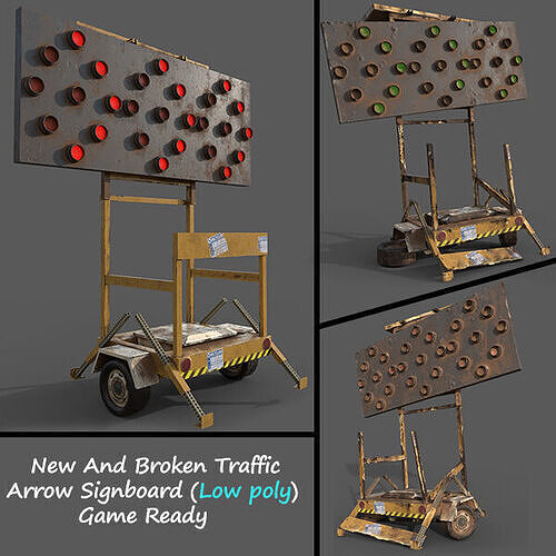 New And Broken Traffic Arrow Signboard Low Poly Game Ready Low-poly 3D model