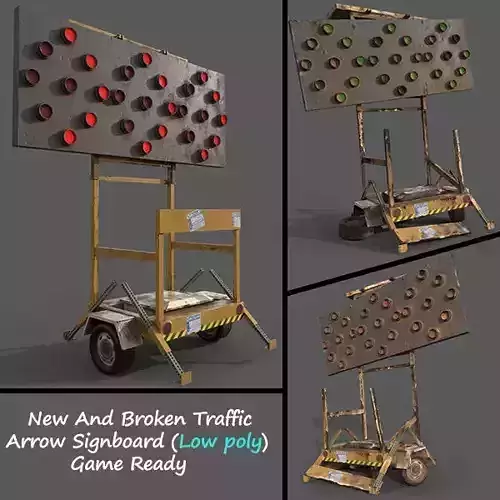 New And Broken Traffic Arrow Signboard Low Poly Game Ready