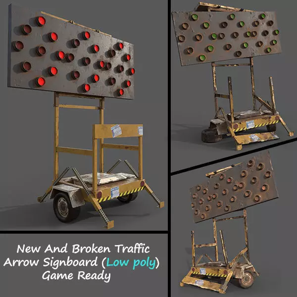 New And Broken Traffic Arrow Signboard Low Poly Game Ready Low-poly 3D model_0